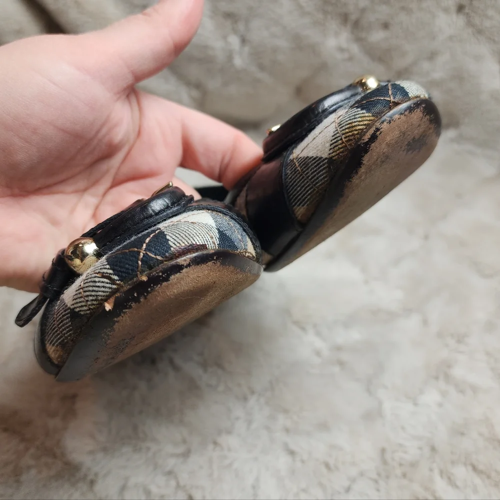 Burberry Beige Quilted Nova Check Canvas Leather Buckle Ballet Flats Shoes EU 39